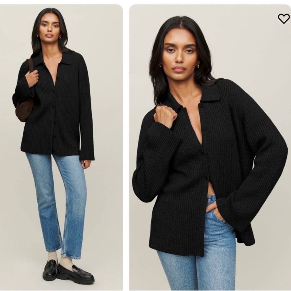 Reformation Fantino Cashmere Collared Cardigan - Black